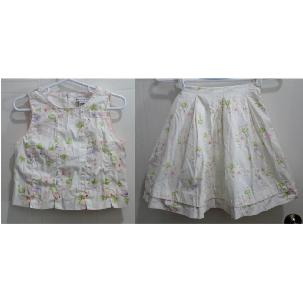 Maggie & Zoe Girl's 2 Piece Top and Skirt White Floral Easter Holiday Dress Sz 5